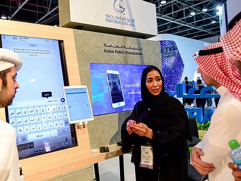 A staff memeber from Dubai Public Prosecution demonstrate the digital application at Gitex Technology Week at Dubai World Trade Centre on Monday 07 October 2019. Photo: Virendra Saklani/Gulf News