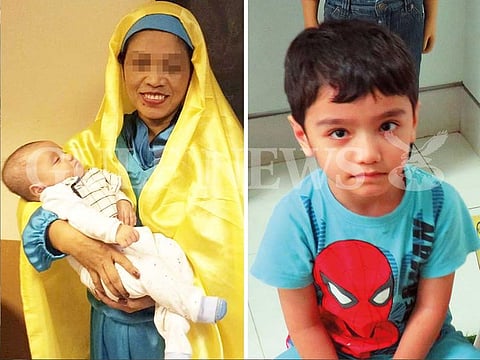 (From right) Photo of five-year-old Sadrick released by the police after he was reportedly abandoned in a mall in Dubai. And a few months old Sadrick with his suspected mother as claimed by his foster father Ghulam Abbas.