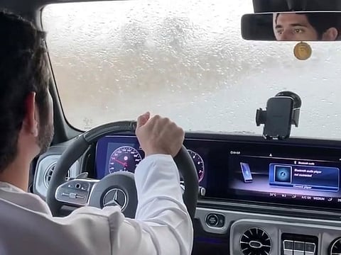 Sheikh Hamdan driving his four-wheeler through UAE rains