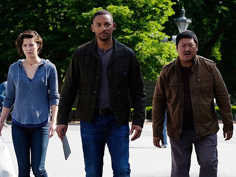 Mary Elizabeth Winstead, Will Smith, and Benedict Wong in Gemini Man from Paramount Pictures, Skydance and Jerry Bruckheimer Films.