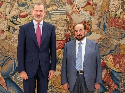 King Felipe VI of Spain with Dr. Shaikh Sultan Bin Mohammed Al Qasimi, Supreme Council Member and Ruler of Sharjah, at Zarzuela Palace