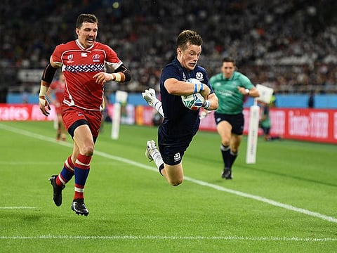 Scotland's George Horne scores against Russia.