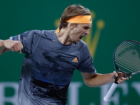 An ecstatic Alexander Zverev after the shock win over Roger Federer at the Shanghai Masters on Friday.