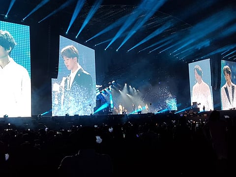 V, Jimin, Jungkook and Jin singing 'The Truth Untold'.