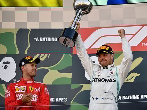Valtteri Bottas celebrates his win in the Japanese GP.