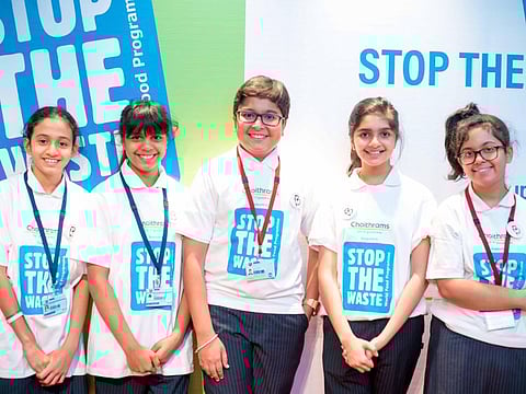 Ms Naisha Rajani, Dubai's own Greta Thunberg, with her own club members, who works towards the cause to stop food waste and end hunger