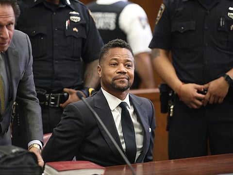 Cuba Gooding Jr. appears in court to face new sexual misconduct charges, Tuesday, Oct. 15, 2019, in New York. The new charges involve an alleged incident in October 2018. Gooding Jr. pleaded not guilty. The defense paints it as a shakedown attempt. (Alec Tabak/New York Daily News Pool via AP)