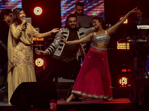 Alka Yagnik performs during the Legends forever Concert by AlkaYagnik Kumar Sanu and Udit Narayan at Sheikh Rashid Hall DWTC, Dubai. 18th October 2019. Photo: Ahmed Ramzan/ Gulf News