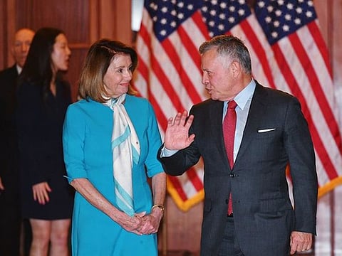 US Speaker of the House Nancy Pelosi and Jordan’s King Abdullah met at the US Capitol in Washington last March.