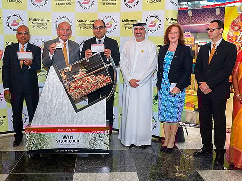 H.E. Vipul, Indian Consul General to Dubai conducted the draw for Dubai Duty Free Millennium Millionaire along with Dubai Duty Free officials headed by Colm McLoughlin, Executive Vice Chairman & CEO, Ramesh Cidambi, COO, Salah Tahlak, Executive Vice President – Corporate Services, Sinead El Sibai, SVP-Marketing and Michael Schmidt, SVP-Retail Support