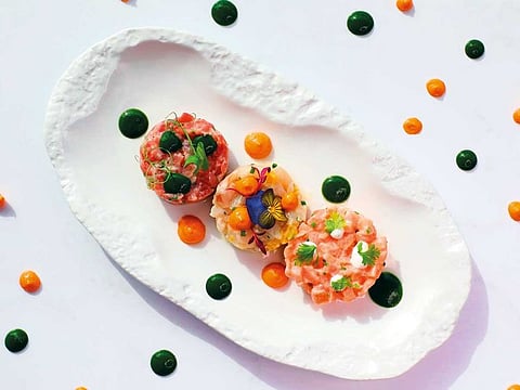 Sea bass, bluefin tuna and salmon in the fish tartare at Pierchic’s Ocean Vibe