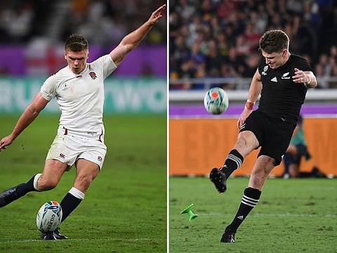 England's Owen Farrell and New Zealand's Beauden Barrett go head to head