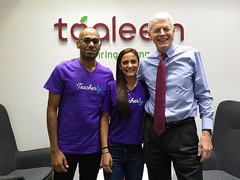 From left: Atif Mahmood, Founder & CEO of Teacherly, Gemma Hossain, Teacherly Business Development MENA Region and Norm Dean, Chief Education Officer, Taaleem, at the signing ceremony at Taaleem’s Central Office.