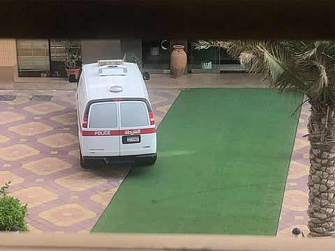 A scene on the ground floor where the 16-year-old fell from the 17th floor of a building in Dubai.