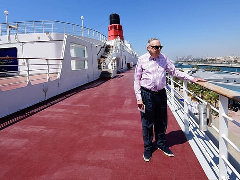 Foresst Cassidy visiting QE2 in which he has taken several trips.