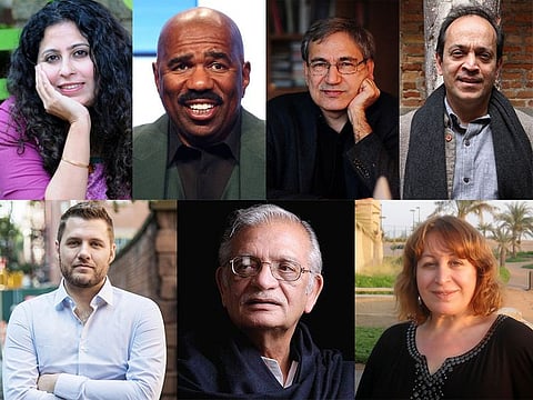 Top authors at Sharjah Book Fair: (Clockwise, from top left) Anita Nair, Steve Harvey, Orhan Pamuk, Vikram Seth, Inaam Kachachi, Gulzar and Mark Manson.