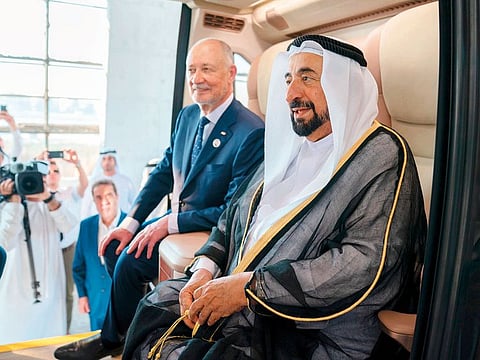 Shaikh Sultan Bin Mohammad Al Qasimi during the inspection of the SkyWay project in Sharjah.