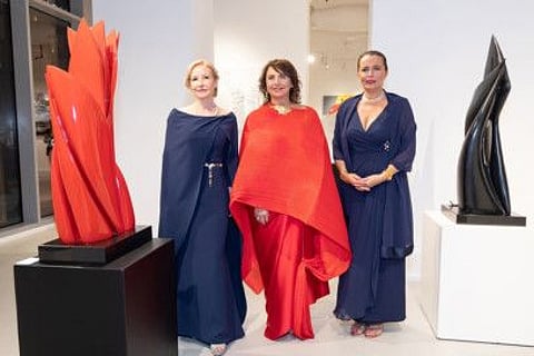 Mara Firetti, Emmanuela Venturini, and Paola Marucci, founders of Oblong Gallery in Dubai