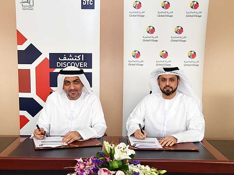 Dr Yousef Al Ali, CEO of DTC and Bader Anwahi, CEO of the Global Village signed the agreement to provide exclusive taxi service to Global Village visitors.