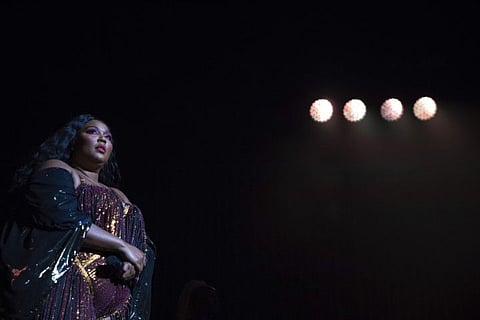 FILE - This Sept. 25, 2019 file photo shows singer/songwriter Lizzo on stage at The Anthem in Washington.
