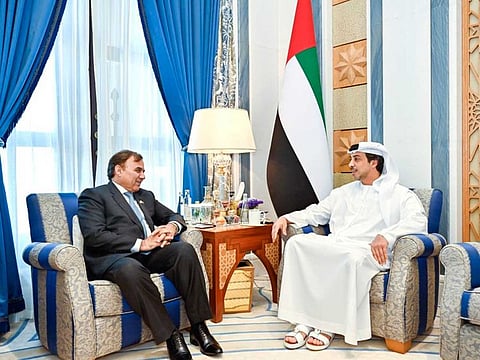 Shaikh Mansour receives Pakistan Ambassador Ghulam Dastgir on Sunday in Abu Dhabi.