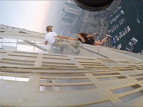 Russian model Viki Odintcova in her death defying stunt in Dubai