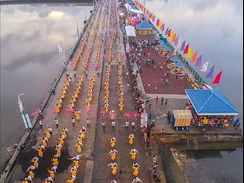 Some of the participants in the Guinness world record-breaking Pantomina folk dance on the Sorsogon pier Thursday, October 31, 2019. Over 8,000 people joined the synchronised courtship dance popular in the Philippines' mineral-rich, volcanic Bicol region. Sorsogon peninsula is about 3x bigger than the land area of Singapore.