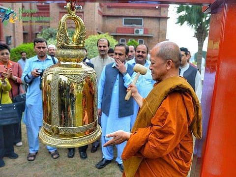Thailand's chief monk installed a ‘Bell of Peace’ at the Peshawar Museum and rang it five times to send a message of peace and harmony to the world from Pakistan.