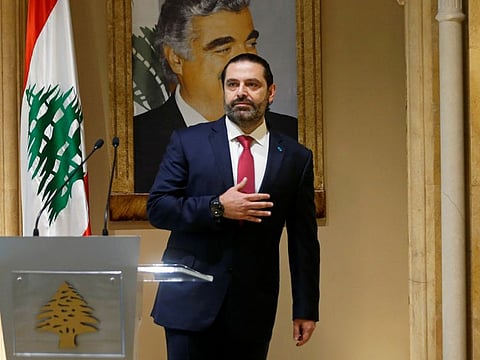 Lebanon's Prime Minister Saad al-Hariri gestures as he leaves after delivering his address in Beirut, Lebanon October 29, 2019.