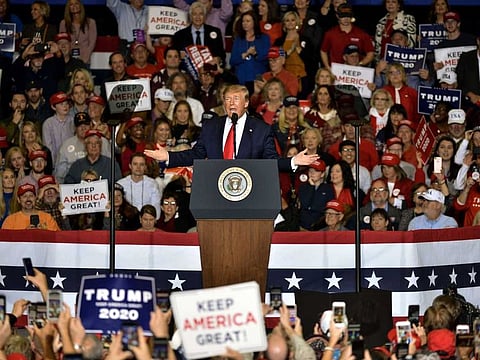 President Donald Trump speaks during a "Keep America Great" campaign rally at BancorpSouth Arena on November 1 in Tupelo, Mississippi.