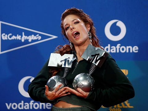 Halsey poses with the Best Pop and Best Look awards at the backstage during the 2019 MTV Europe Music Awards at the FIBES Conference and Exhibition Centre in Seville, Spain, November 3, 2019. REUTERS/Jon Nazca TPX IMAGES OF THE DAY