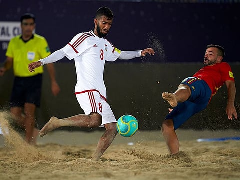 Action from the UAE v Spain match in Dubai.