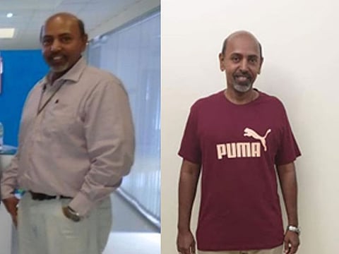 Pradeep Nair before (left) and after