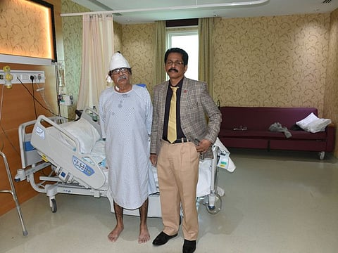 A 63-year-old Pakistani expatriate’s life was saved when a rare neuro-tumour that was causing hearing impairment and loss of balance was detected and operated upon in a five-hour surgery by Dr Sharath Kumar Maila, specialist neurosurgeon at Medeor Hosptial Dubai, on October 24.
Abdul Hameed Baloch, a labour supervisor in a UAE company, had lost hearing sense in his right ear and could not walk as he had lost his balance that caused him to sway precariously if he tried to walk. Baloch told Gulf News: “I was in total despair as my entire face and lips were numb, I could not taste my food, had would feel hungry but couldn’t eat tasteless food. I was always dizzy and suffered headaches. I just had lost interest in everything as I was unable to lead a normal life.”