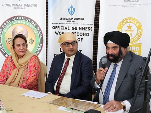 Mr. Vipul, Consul General, Indian Consulate, Dubai, UAE with Mr. Surender Singh Kandhari, Chairman of Gurudwara Dubai and Mrs. Bubbles Kandhari, Vice Chairperson of Gurudwara Dubai,
