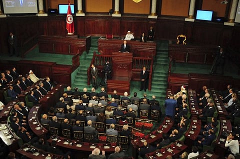 Newly elected Tunisian President Kais Saied speaks during his swearing in ceremony, in Tunis