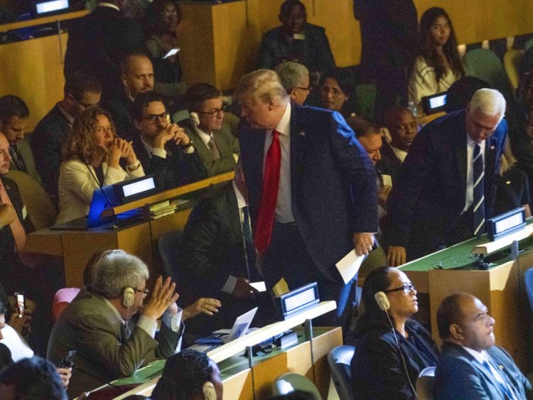 File photo: President Donald Trump exits the Climate Action Summit, during the U.N. General Assembly at the U.N. headquarters in New York, on Monday, September 23, 2019.