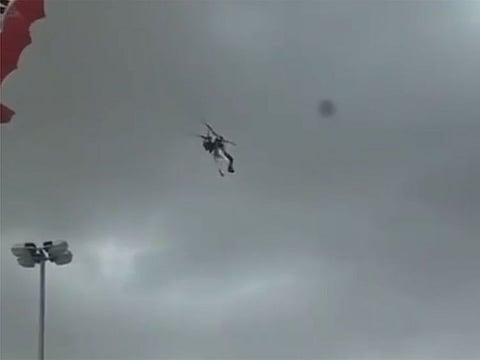 Sharjah Police said six men sustained injuries when they came crashing down in separate places after the rope of their parachutes snapped due to high winds late on Saturday.