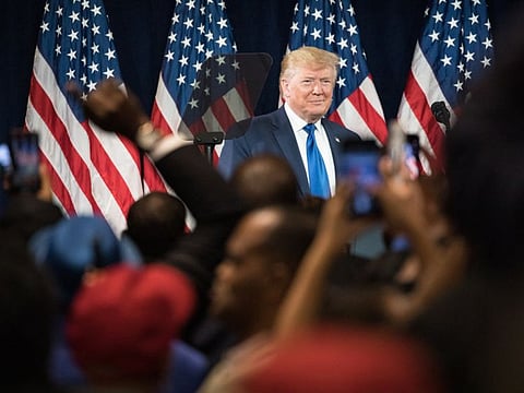 U.S. President Donald Trump arrives to speak during the 'Black Voices for Trump' launch event in Atlanta, Georgia, U.S., on Friday, Nov. 8, 2019. Trump has alienated large swathes of minority communities during his presidency, but he thinks he has an argument to win some of them over in the 2020 election: the economy. Photographer: Dustin Chambers/Bloomberg