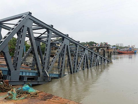 A collapsed jetty is pictured in Hatania Doania river after cyclone Bulbul hit the area in Namkhana, in the eastern state of West Bengal, India, November 10, 2019.