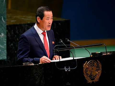 In this file photo taken on September 30, 2019 Chair of the delegation of North Korea, Kim Song speaks during General debate of the 74th session of the UN General Assembly on September 30, 2019 at the United Nations Headquarters in New York City.