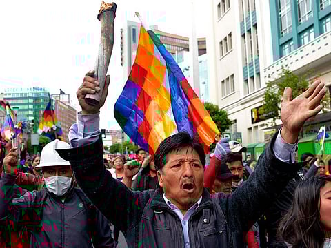 Supporters of Bolivian ex-President Evo Morales take part in a march in the surroundings of the Congress in La Paz on November 12, 2019, after he left in exile to Mexico.