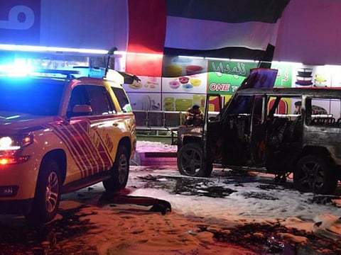 A car burst into flames at the port area of Abu Dhabi.