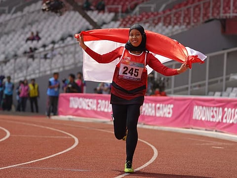 Karisma Evi Tiarani celebrates in Dubai.