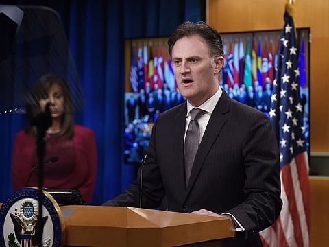 Nathan Sales, ambassador-at-large and coordinator for counterterrorism at the State Department, speaks during a briefing at the State Department in Washington, DC, on November 14, 2019.