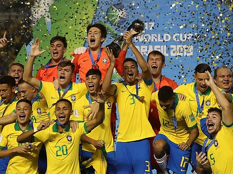 Brazil celebrate winning the Under 17 World Cup.