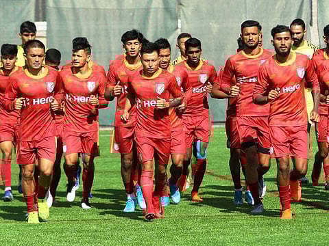 India train ahead of their match against Oman.