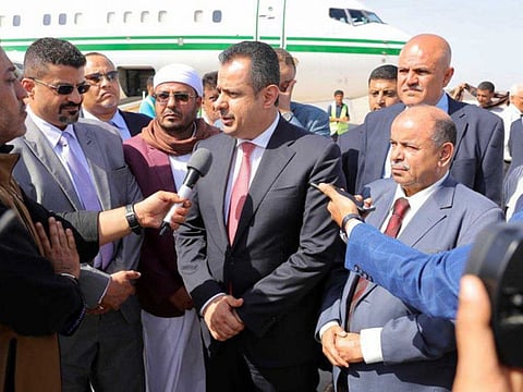 Yemeni Prime Minister Maeen Abdul Malik arrives in Aden on Monday.