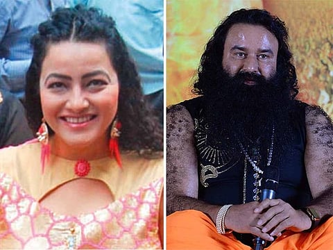 A combination photo showing Honeypreet Insan, left, and controversial Dera Sacha Sauda chief Gurmeet Ram Rahim Singh