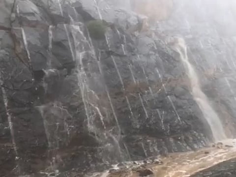 Rain and streams pour down Jebel Jais, Ras Al Khaimah